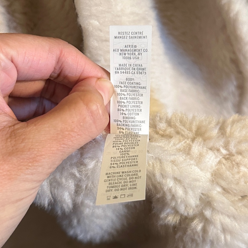 Offline by Aerie Faux Leather Sherpa Vest Jacket, Brown & Cream, Sz XS, NWT - Picture 9 of 11